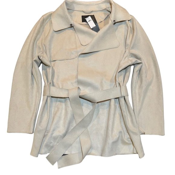 NWT BANANA REPUBLIC Women's Wrap Tie Jacket XL Faux Suede Beige - Picture 1 of 6